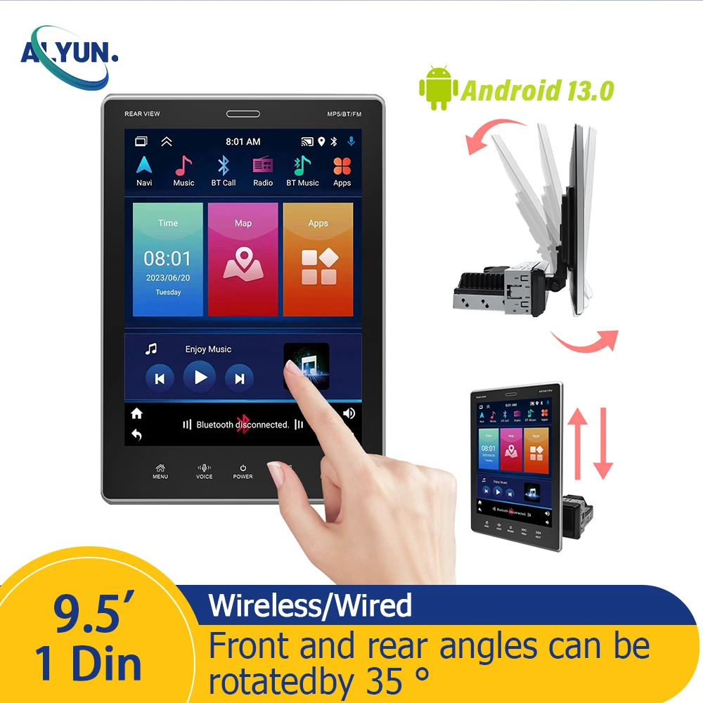 9.5Inch 1Din Car Radio 2+64G Multimedia Player Carplay Android Auto Vertical HD Touch Screen WIFI GPS Bluetooth Autoradio