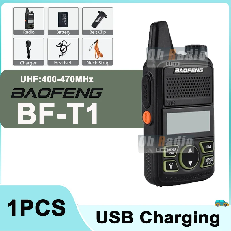 1PCS Originla Baofeng BF-T1 MINI Walkie Talkie Portable 5W Two Way Radio 1500mAh UHF 400-470MHz Transceiver Radio For Kids Gifts