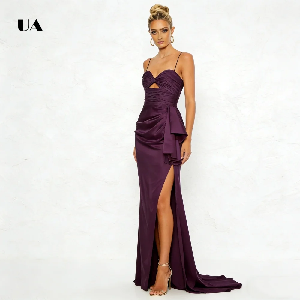 فستان حورية البحر من الساتان من ULBYANRY للحفلات الراقصة مع أشرطة سباغيتي ورقبة على شكل قلب وفتحة فستان سهرة مخصص للحفلات
