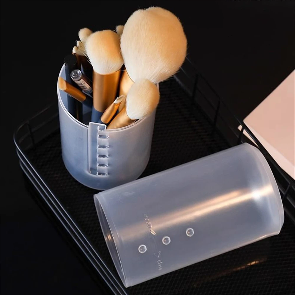 1PC Adjustable Height Large Capacity Makeup Brush Organizer - Portable Waterproof Transparent Plastic Storage Box