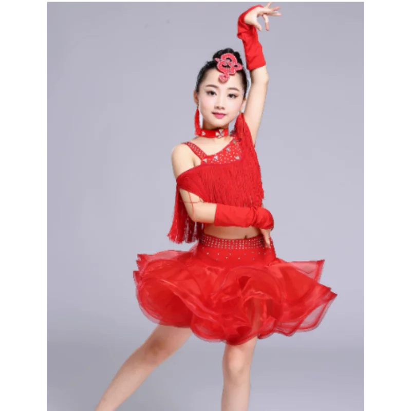 Nuovo vestito con frange da ballo latino con paillettes per ragazze, costume da ballo di tango alla moda, costume di scena