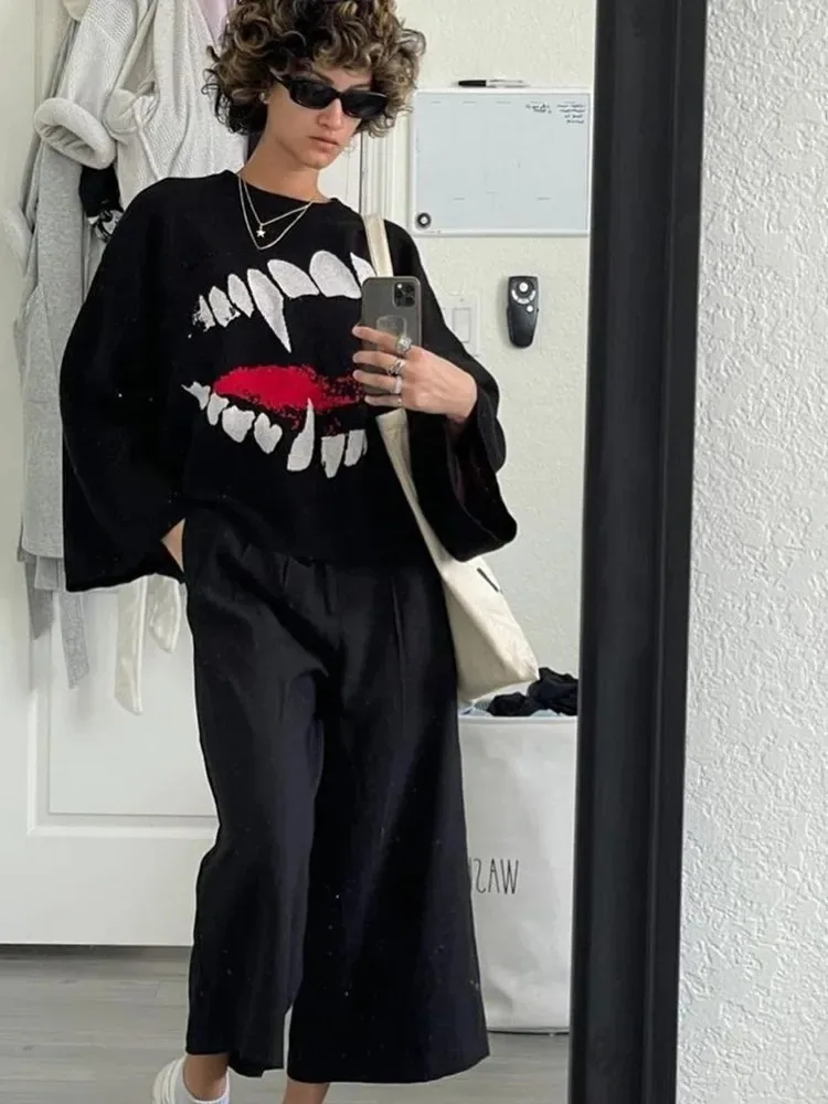 

Топ Y2K для мужчин и женщин, свитер с принтом в европейском и американском стиле, теплая Повседневная Уличная одежда с круглым вырезом, Осень-зима