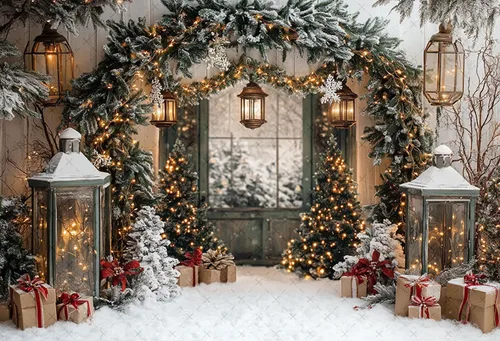 Fondo de fotografía invierno Navidad bosque brillo arco puerta Navidad niños retrato familiar decoración telón de fondo estudio fotográfico