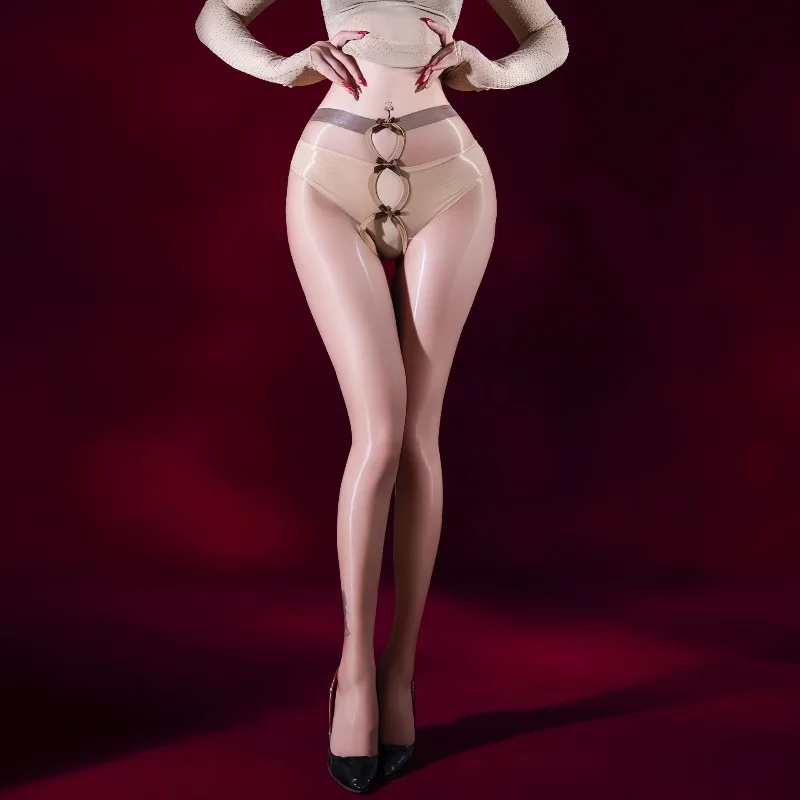 Crotchless جوارب طويلة النساء النفط لامعة جوارب ثلاثية الأبعاد رقيقة جدا الجوارب لامعة السلس اللباس الداخلي خرطوم الجوارب المثيرة الملابس الداخلية مغر