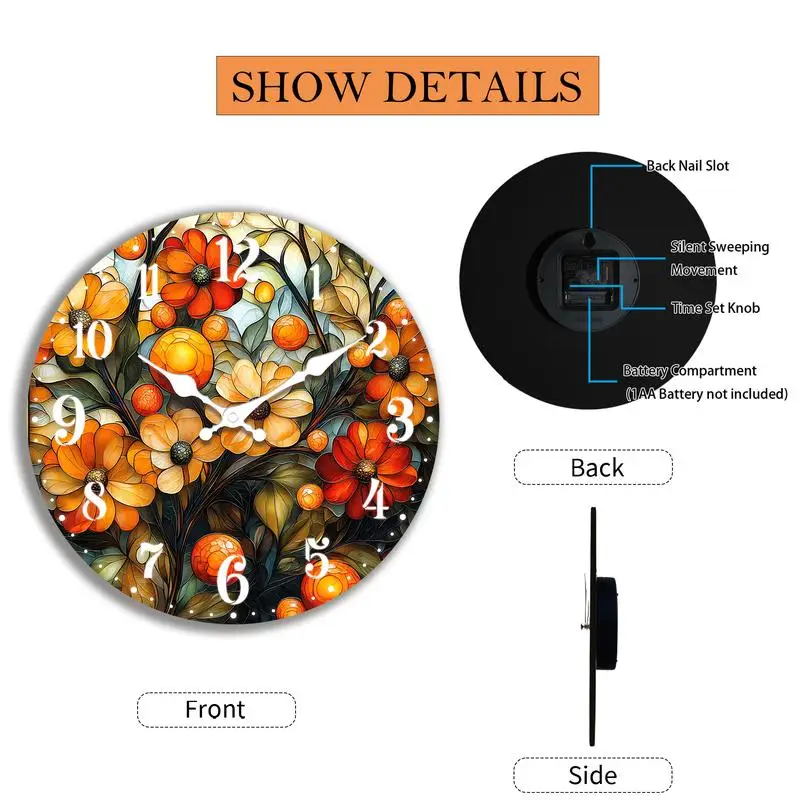 1 قطعة 2D-مسطحة مجردة نمط الأزهار الكوارتز جولة التناظرية خشبية ساعة حائط صامتة عظيمة لديكور المنزل هدايا عيد الميلاد الخ #2