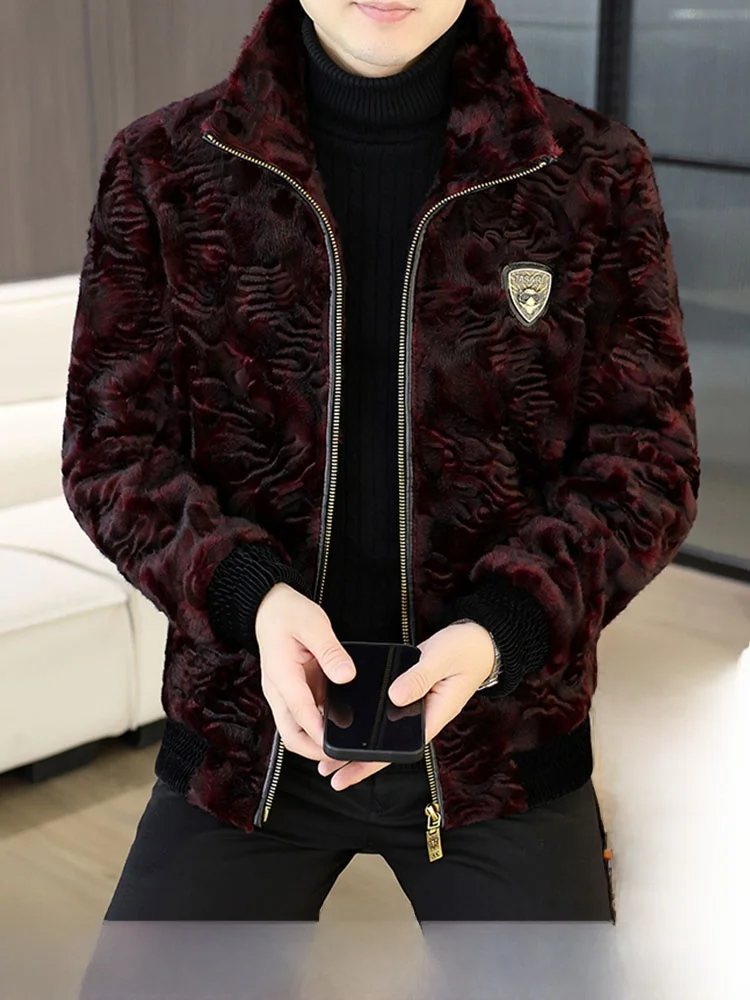 

Men's Winter Thiened Fur Jaet Gold Mink Velvet Woolen Coat Faionable Inteated Leather And Fur Clothing Casual Sle