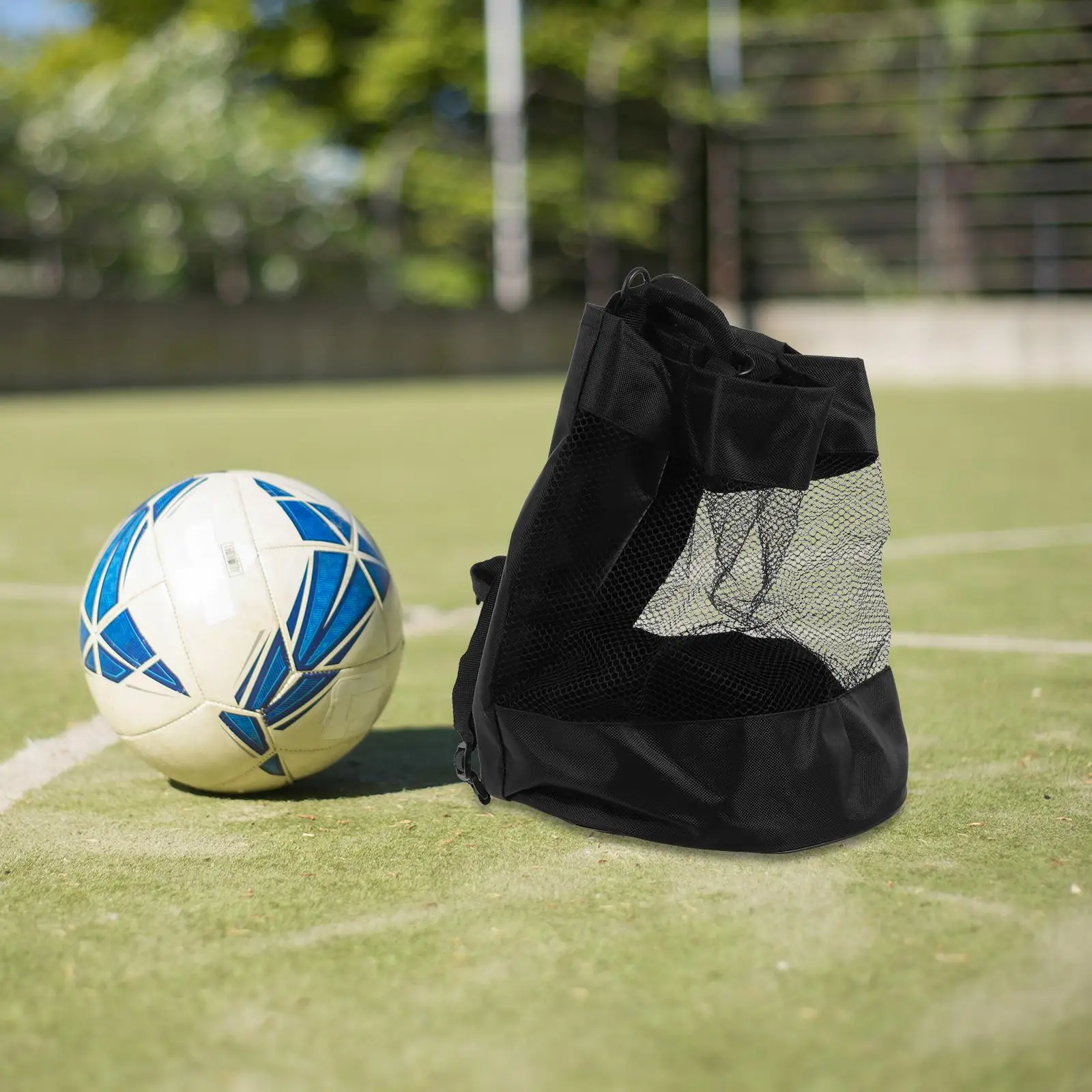 Contenitore per palline sportive Porta basket Borsa a rete in cotone e lino Robusto e durevole Portaoggetti portatile per pallavolo di calcio Sport di squadra