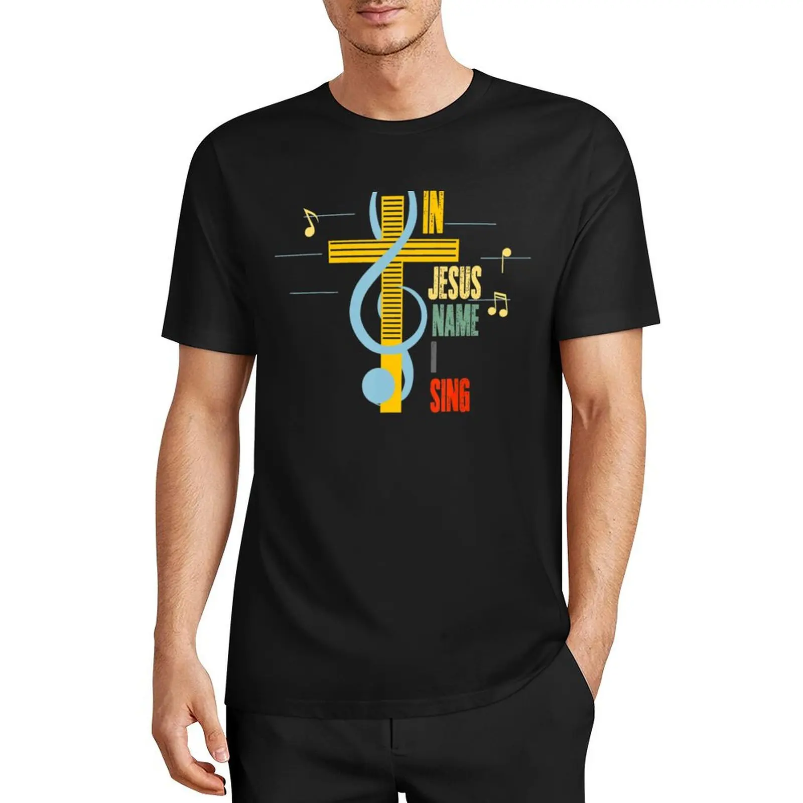 In Jesus Name I Sing Music Note Cross Vintage T-Shirt custom t shirt blacks mens graphic t-shirts anime