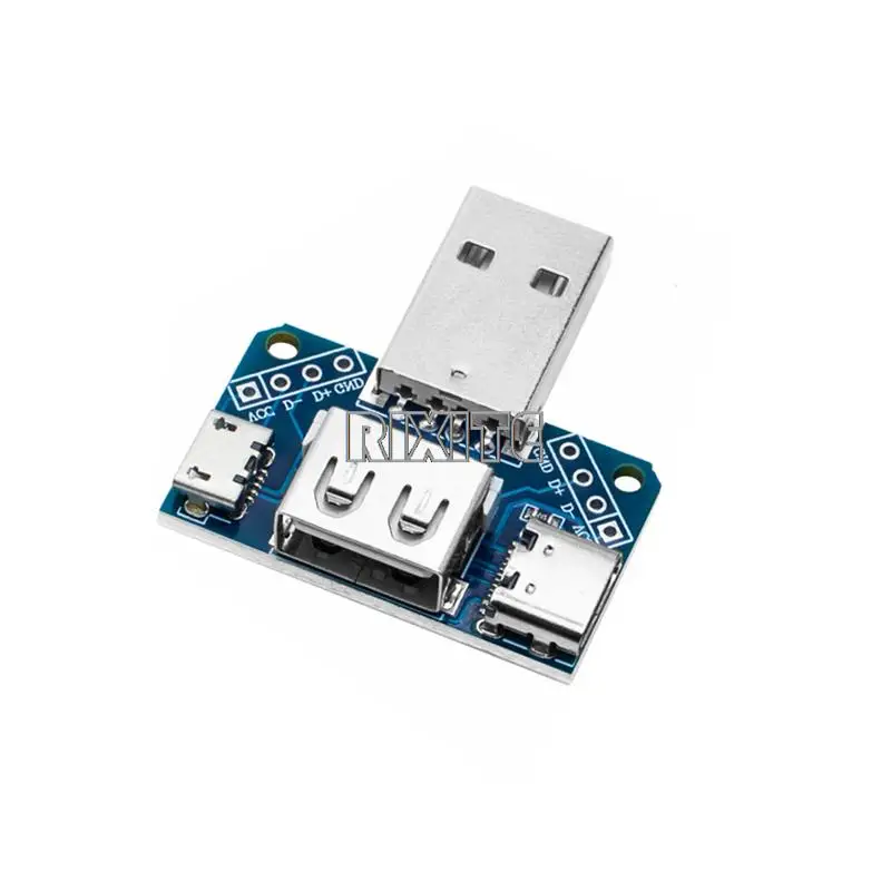 5ชิ้นสวิตช์บอร์ดหัวต่อ USB ขั้วต่อ USB ตัวผู้กับ Type-C Micro ทีเสียบยูเอสบี2.54-4P การถ่ายโอน papan ujian แผ่นอะแดปเตอร์ USB XY-USB4