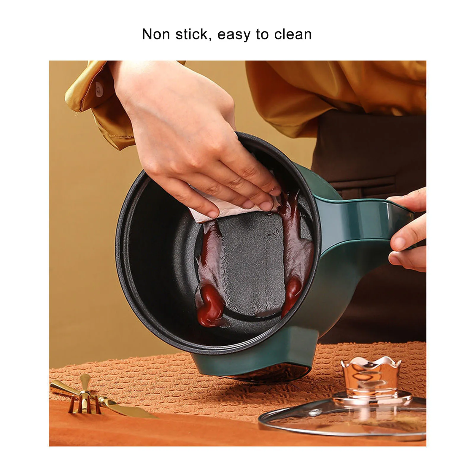 وعاء الطبخ الكهربائي 1.8 لتر 600 وات محمول سهل التنظيف وعاء المعكرونة رامين للمنزل والمكتب والحفلات والمطبخ