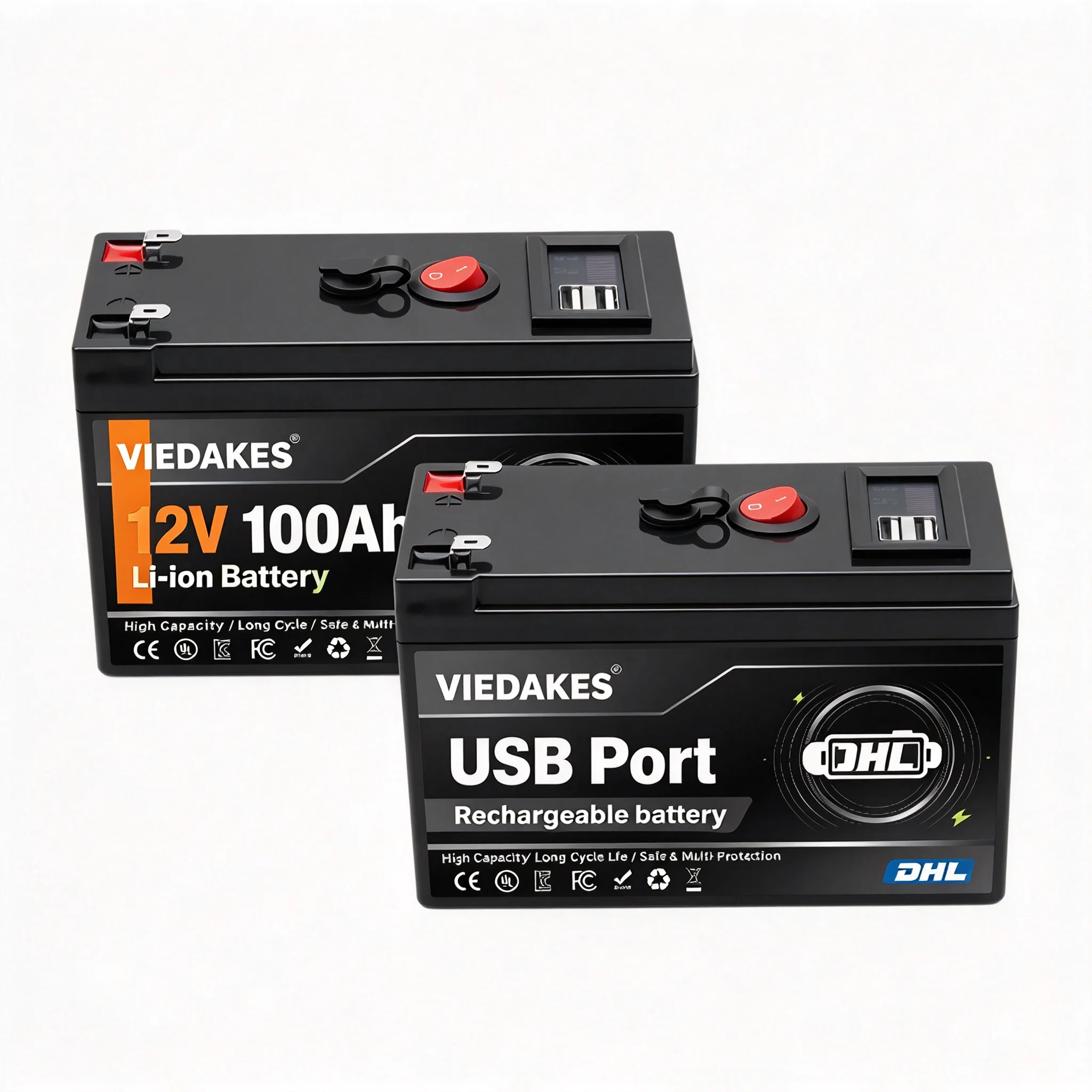 NEW 12V 20Ah-100Ah Rechargeable Battery Pack 100A BMS, USB Power Port ,For Camping, E-motorcycle,fish detectors,Phone Charging