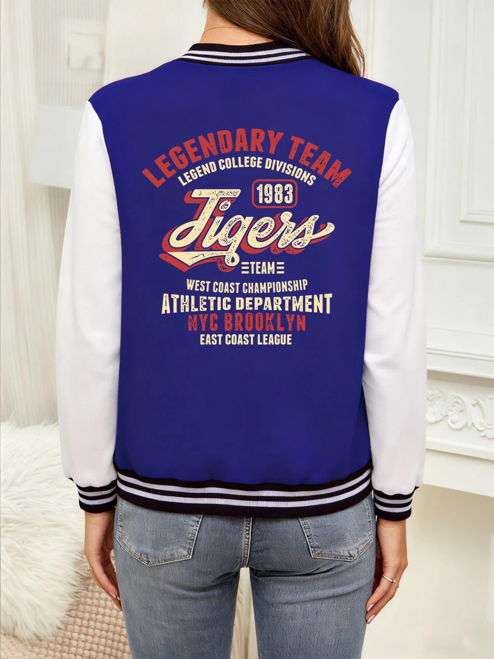 

Legendary Team Weast Coast Tigers Prints Baseball Coat Womens Cotton Loose Jackets Basics Sporty Tops Winter Fleece Warm Clothes