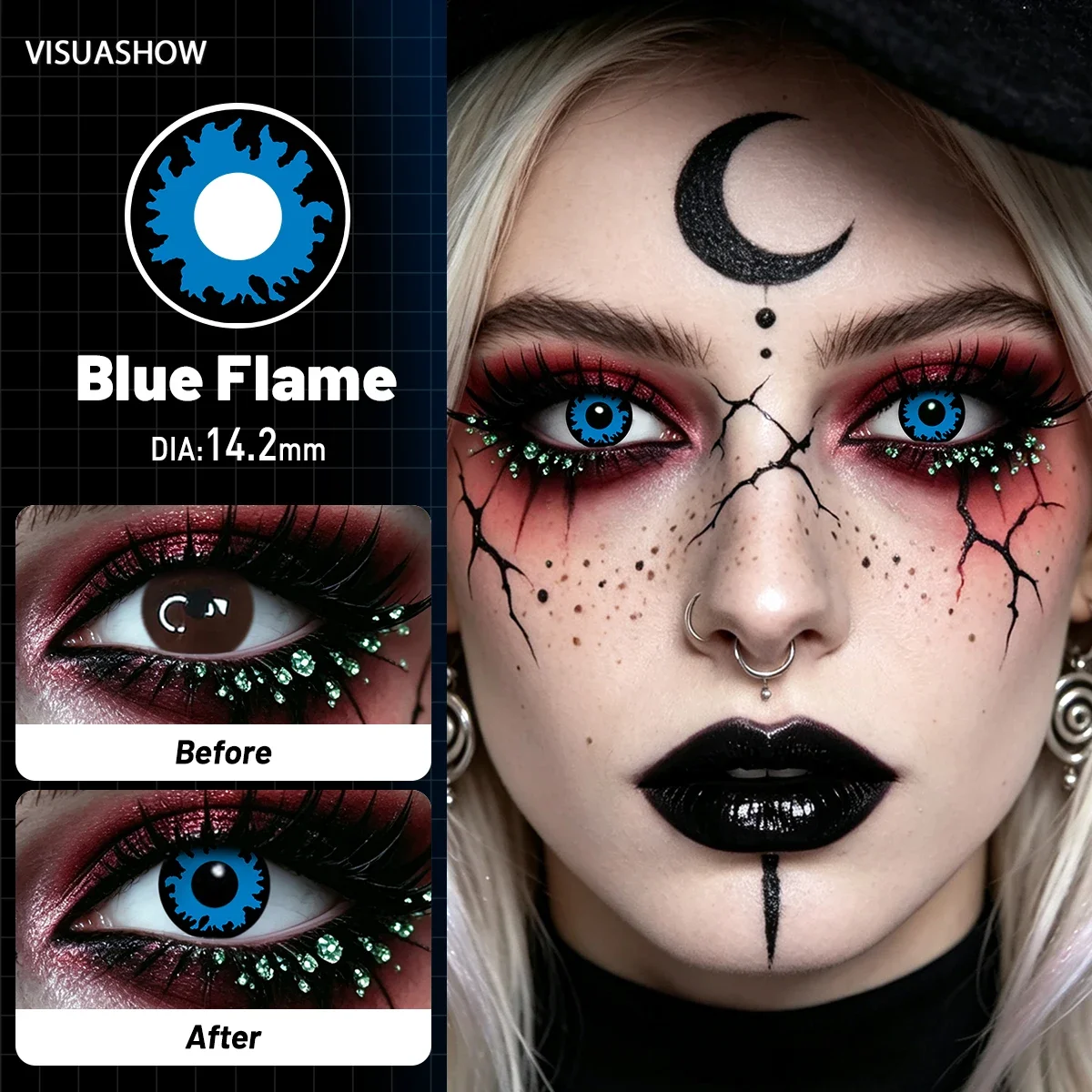 Lalens Grüne Anime-Cosplay-Farbkontaktlinsen, 1 Paar, 14,2 mm, Kosmetiklinsen für Cosplayer, Halloween, Weihnachtsfeier, Kostüm, Augen-Make-up – Detail 7