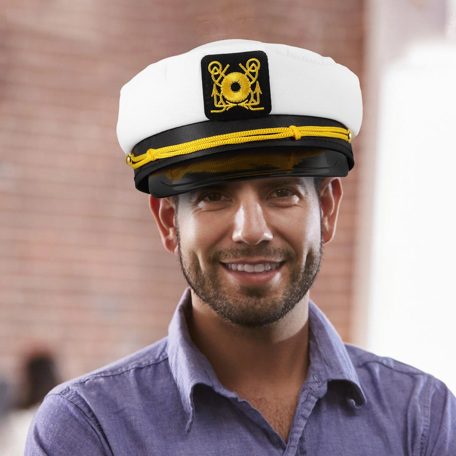 

Sailor Hat Navy Admiral Costume Kids Adjustable Yacht Captin Military European American White Embroidery Sun Protection Outdoor