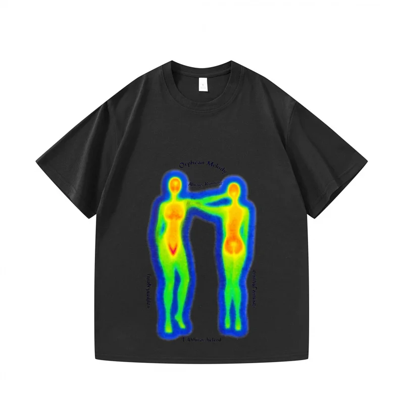 

Men's T-Shirt Black Thermal Vision Printed Pattern & Text Halloween Scenarios Costume Party Unique Design Top Quality Fashion Cl