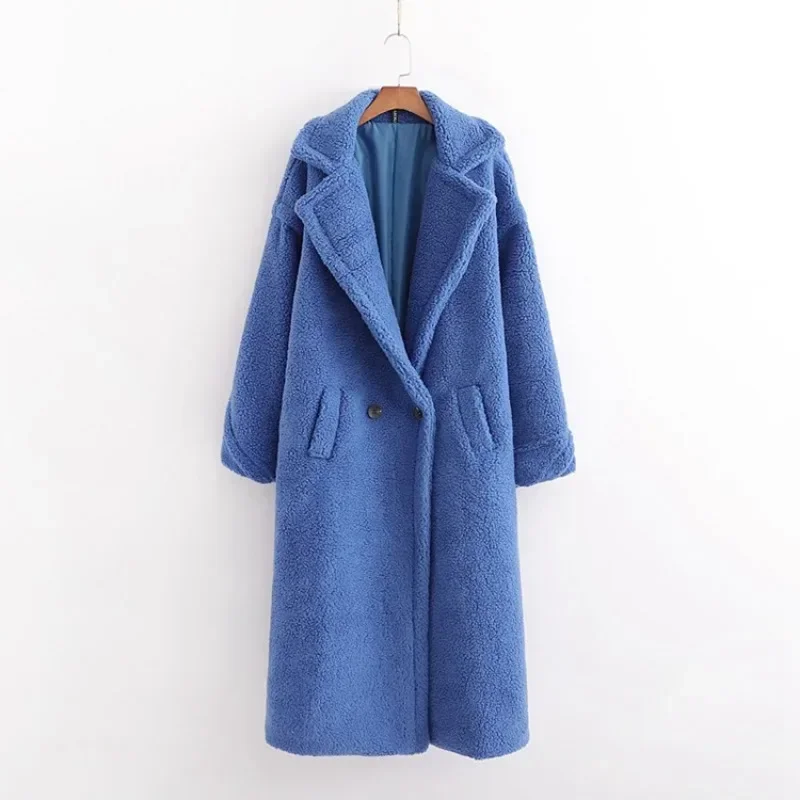 Winter New Loose Lamb Wool Coat Teddy Wool Large Polo Collar Medium Length Plush Coat Cotton Coat