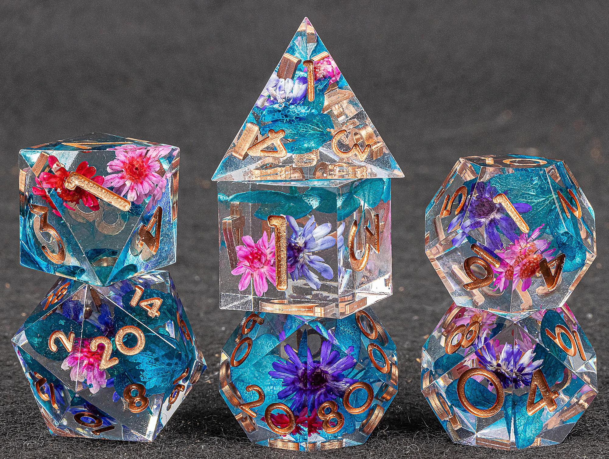 DnD Flower Sharp Edged Resin Dice Set, Handmade Polyhedral Dice Set for Dungeons and Dragons, d and d dice, D&D Dice Set