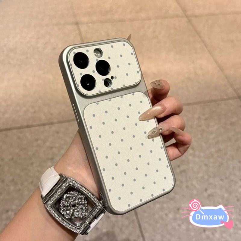 Coque de téléphone en PU pour OnePlus 15 13 13R 12 12R 11 11R ACE 6 5 Racing Ultra 3 3V 2V, avec grande fenêtre de visualisation, motif à pois gris, blanche