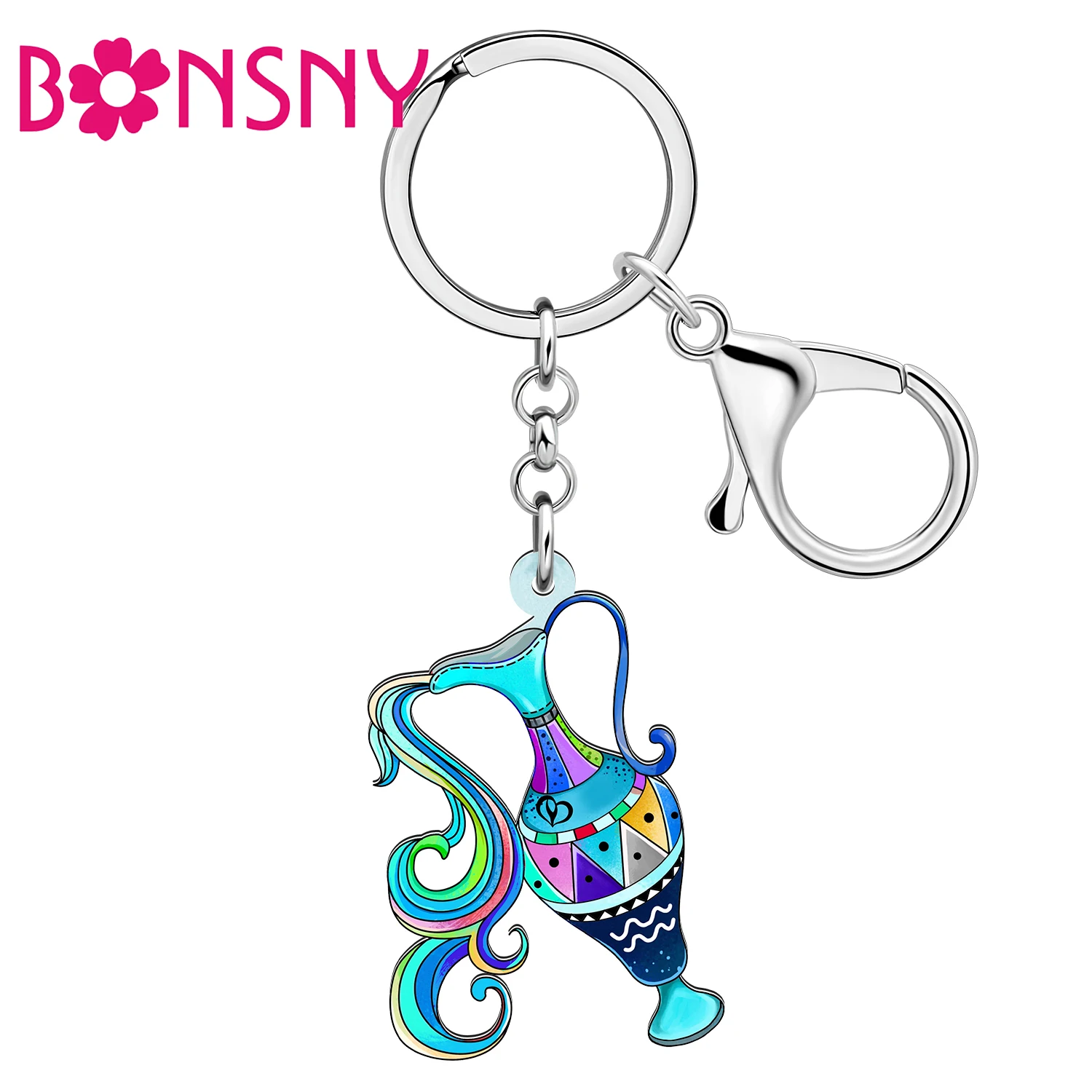 BONSNY Novelty Astrology Disc Zodiac Acrylic Constellation Aquarius Keychains Key Chain Jewelry For Women Kid Birthday Gifts