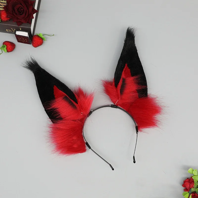 2024 Hot Anime Alastor Cosplay Headwear Radio Demon Fursuit Wolf Beast Ear Detachable Plush Headband Halloween Hair Prop