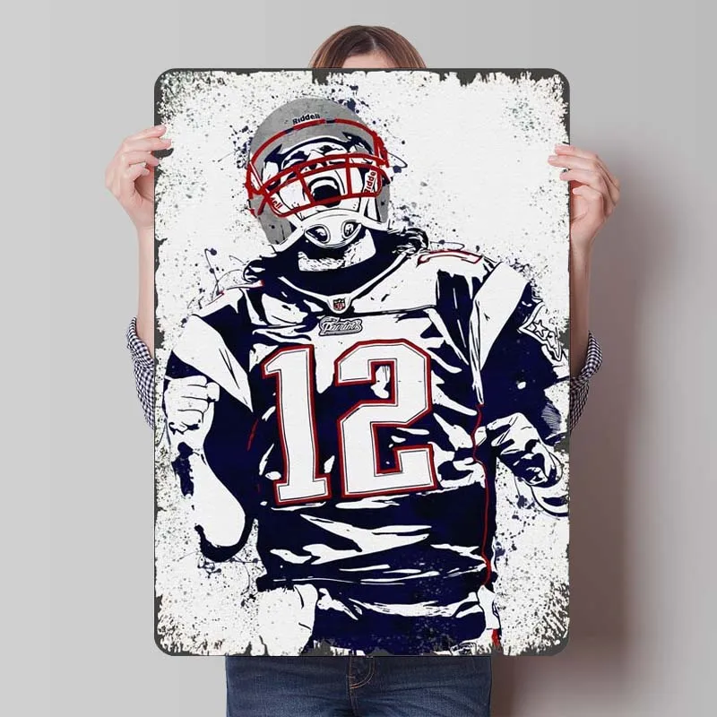 Tom Brady Poster Football Marble Art Metal Signs Vintage Home Decor Items Custom Tinplate Sign for Wall Art Decoration Wand Deko