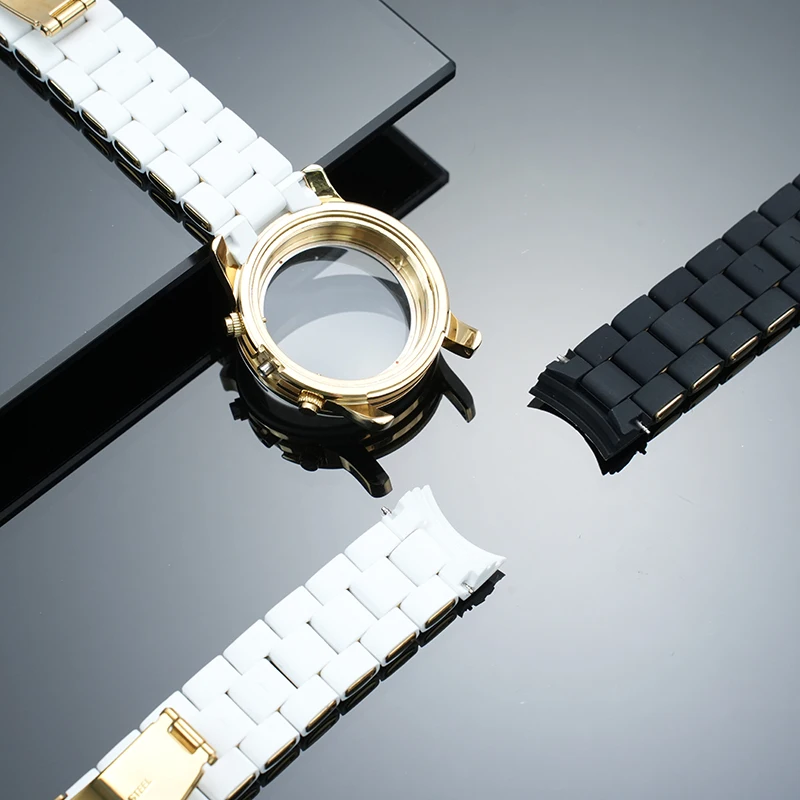 Black & White Curved end Rubber Coated Steel Watch Band 20mm Replacement Wrist Strap for Michael Kors 5159 5154 Send watch bezel