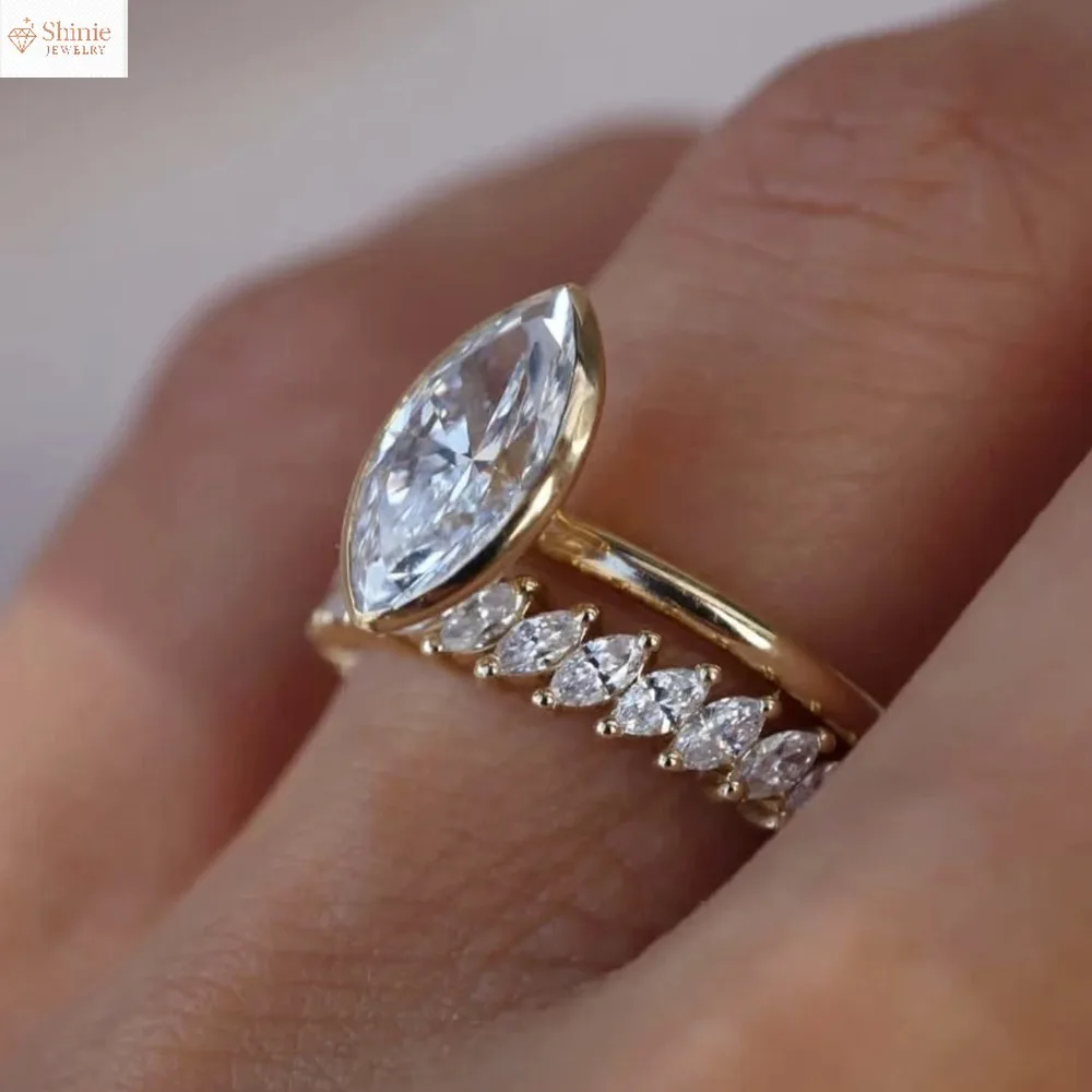 

2PC S925 Sterling Silver Marquise 3ct Moissanite Ring Fine Jewelry Suitable for Gift Giving Personalized Fashion Birthday Gift