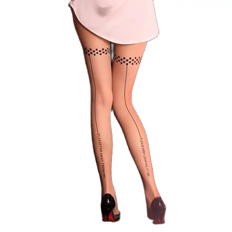 

Mate Velvet Sexy Dance Socks Open Crotch Girls Letter Back Line Printed Tights Patterned Tattoo Pantyhose Stockings Club Party