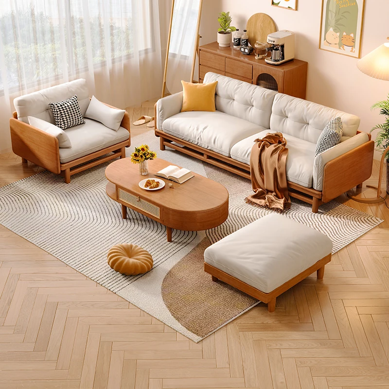 Japanese-style all-solid wood cloth sofa living room furniture small household simple modern vertical technology cloth sofa