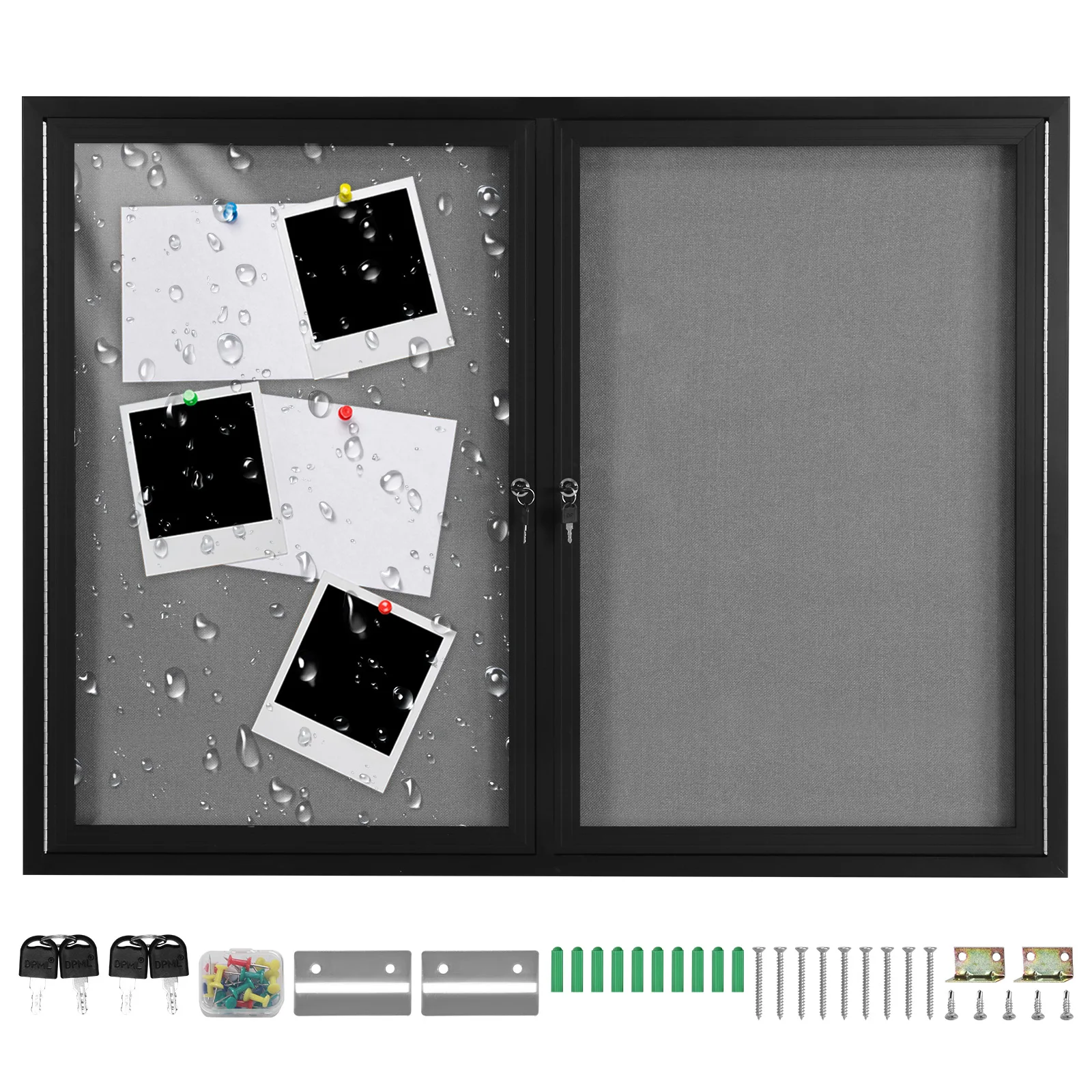 

Enclosed Bulletin Board Aluminum Frame Display Case Message Board with Glass Locking Door for School Office Classroom Commercial
