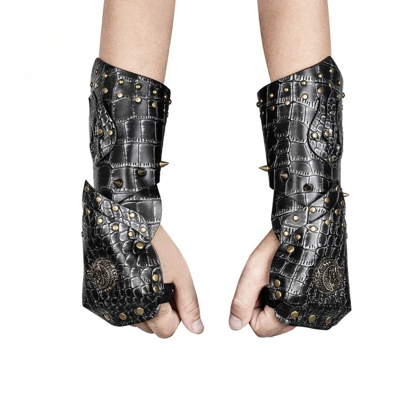 2-teilige Herren-Armstulpen aus mittelalterlichem PU-Leder, Wikinger-Ritter-Stulpe, Piraten-Armband, Nieten-Armschiene, Cosplay-Zubehör