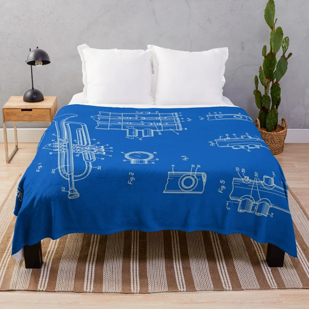 

Trumpet Patent - Blueprint Throw Blanket Hairy valentine gift ideas Blankets