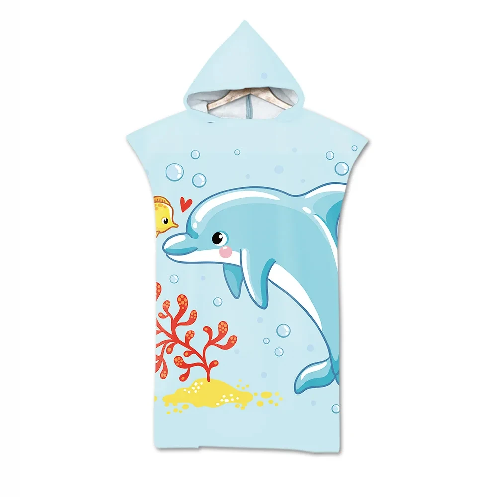 

Aquatic Creatures Pattern Skin-friendly Beach Bath Towel Soft Microfiber Poncho Hooded Absorbent Quick Drying for Adult 75*110cm