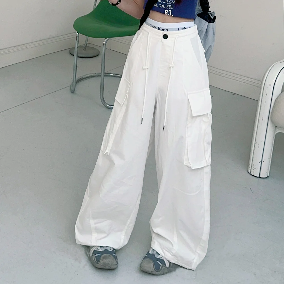 Girls Pants 2024 Summer New Childrens Clothes Girls Baby American Style Loose Wide-leg Cargo Pants Casual Simple Daily image 2