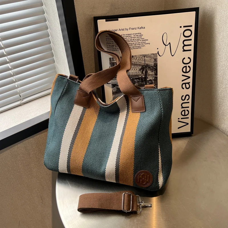 

2024 New Canvas Handbag Shoulder Bag Strip Messenger Backpack Japanese Envelope Fashion Canvas Bag