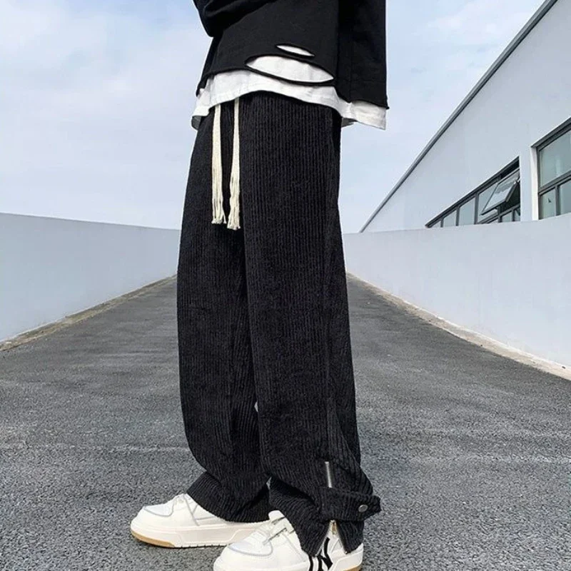 Calças esportivas masculinas preto sólido zíper fluido moletom masculino ofertas de moda casual novo em liquidação retro elegante calças