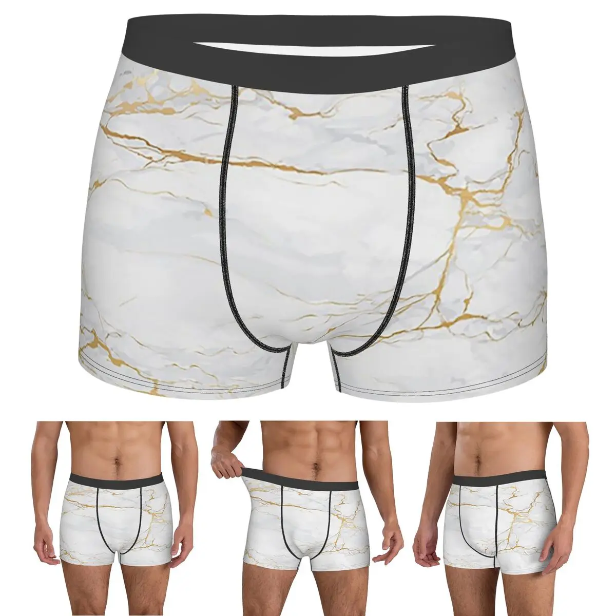 

Boxer Underpants Shorts White And Gold Marble Panties Male Ventilate Underwear for Homme Man Boyfriend Gift
