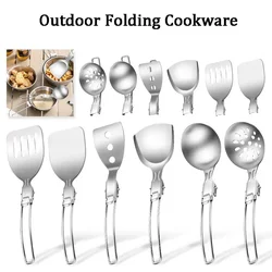 Louche à soupe pliante portable en acier inoxydable, cuillère à entonnoir, spatule à frire, ensemble de voyage en plein air, camping F2, 304