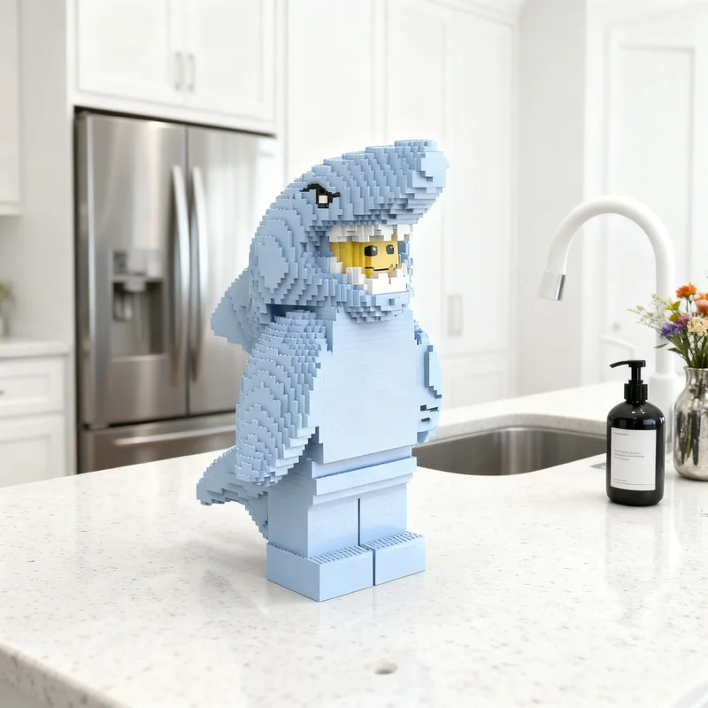 

7263 деталей MOC: Скульптура минифигурки Человека в костюме акулы, модель для сборки, конструктор, игрушки, рождественские подарки, кирпичики для детей