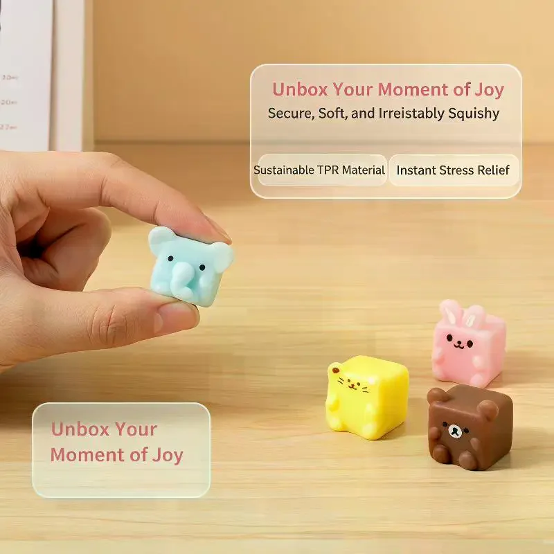 5Pcs Kawaii Square Animal Pinch Mochi Squeeze Toys Mini Cube Cartoon Stress Relief Fidget Toys Party Birthday Gift