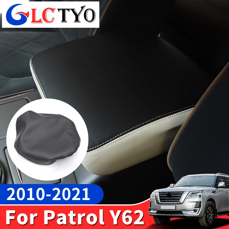 For Nissan Patrol Y62 2010-2021 Armrest Cover Central Refrigerator Storage Box Cover Leather Case, Interior Design Accessories