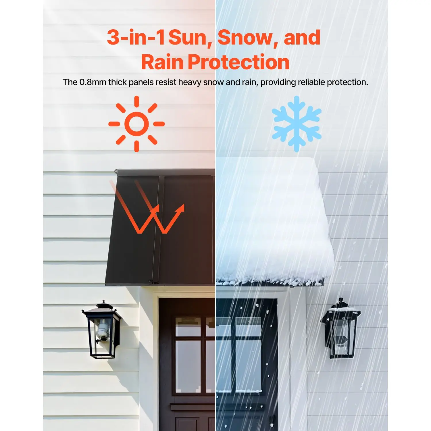 Fixed Metal Awning 44 x 24 in, Window Door Canopy, Stable Triangle Steel Frame for Exterior Rain, and Snow Sunlight Protection