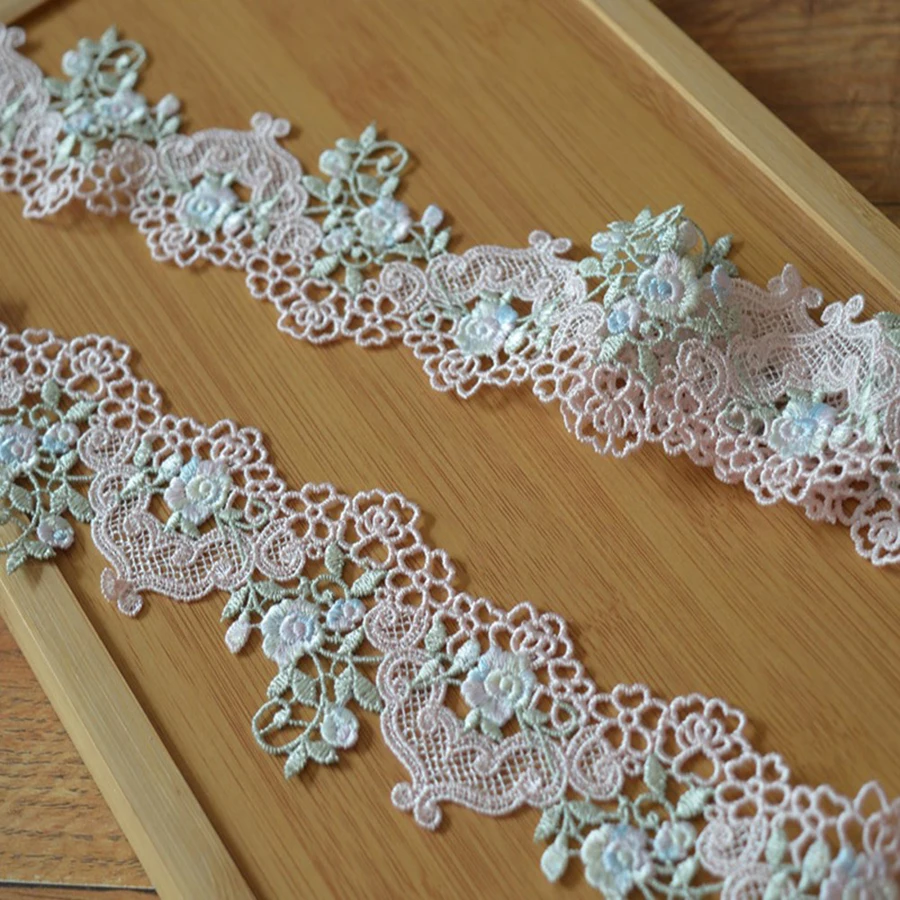 1 Yards Pink and Blue Polyester Silk Water soluble Lace Embroidery Lace DIY Clothing Accessories