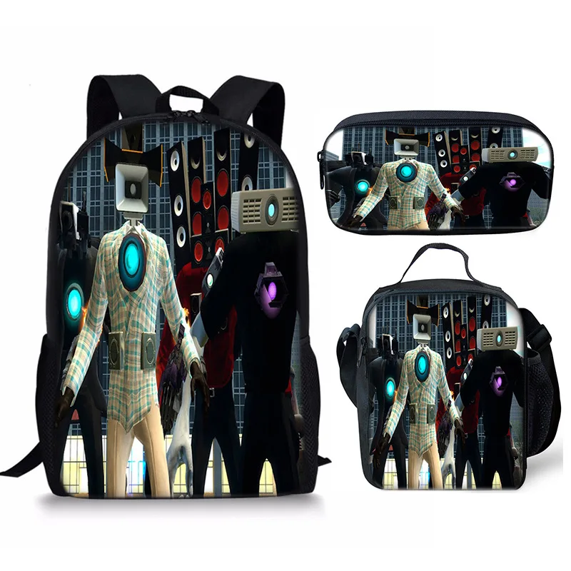 

Youthful skibidi Toilet Man 3D Print 3pcs/Set Student Travel bags Laptop Daypack Backpack Crossbody Lunch Bag Pencil Case