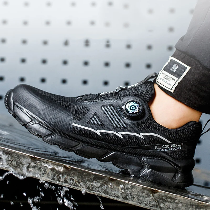 Waliantile Men Male Safety Shoes For Lace Free Construction Work Boots Puncture Proof Steel Toe Indestructible Safety Sneakers