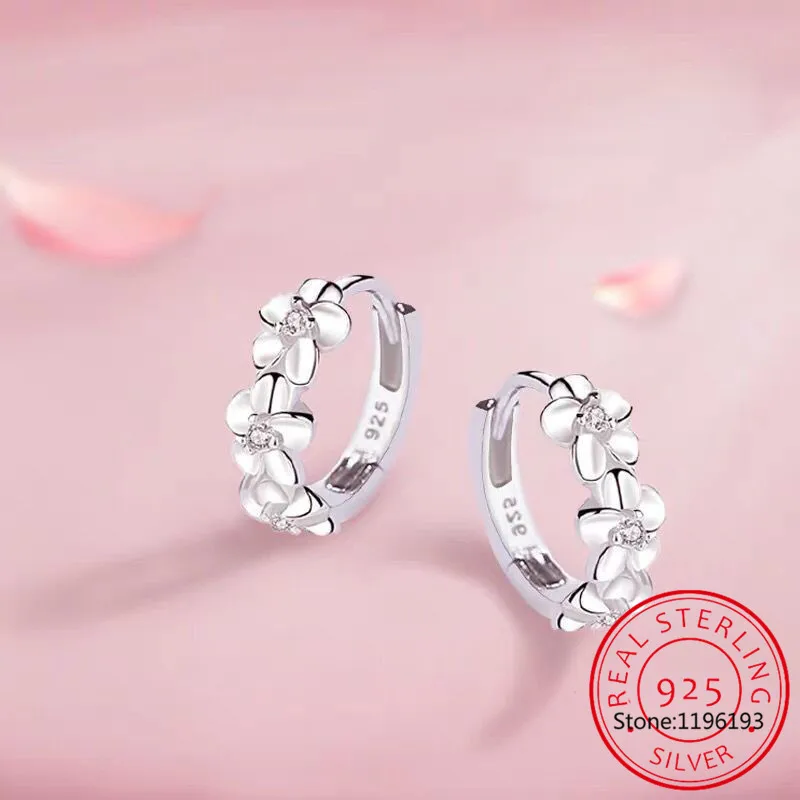 Fashion Child 925 Silver Zirconia Cute Three Rose Flower Hoop Earring Girl Women Beautiful Huggies Earring Jewelry Anti-Allergic