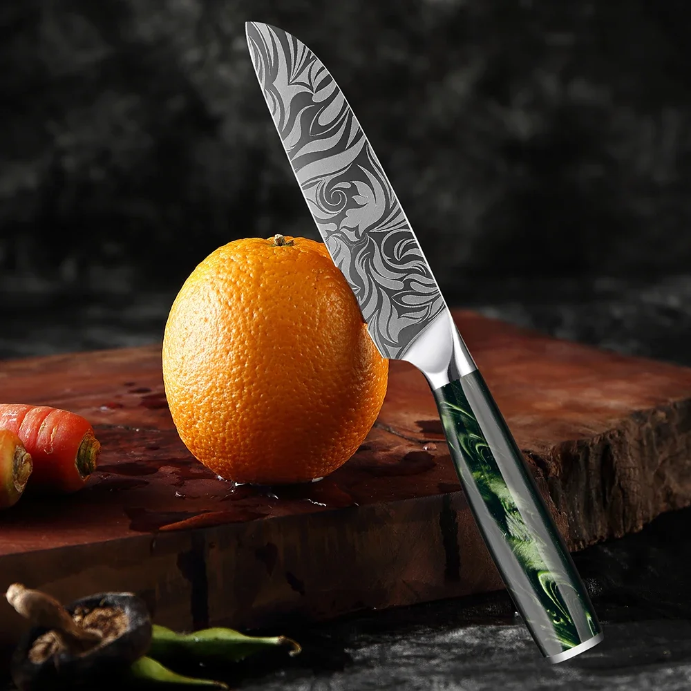 

Razor Sharp Kitchen Fruit Knife Upgraded Santoku Knife 5 Inch Chef Knife for Chopping Vegetable and Cooking Asian Santoku Knives