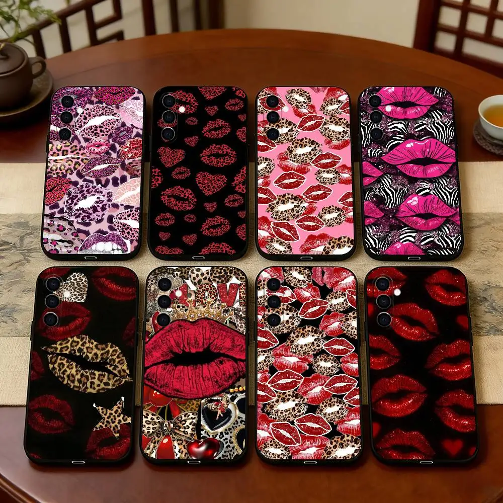 

Lip print Phone Case For Samsung Galaxy A73,A72,A71,A70,A53,A52,A51,Others Soft Black Cover