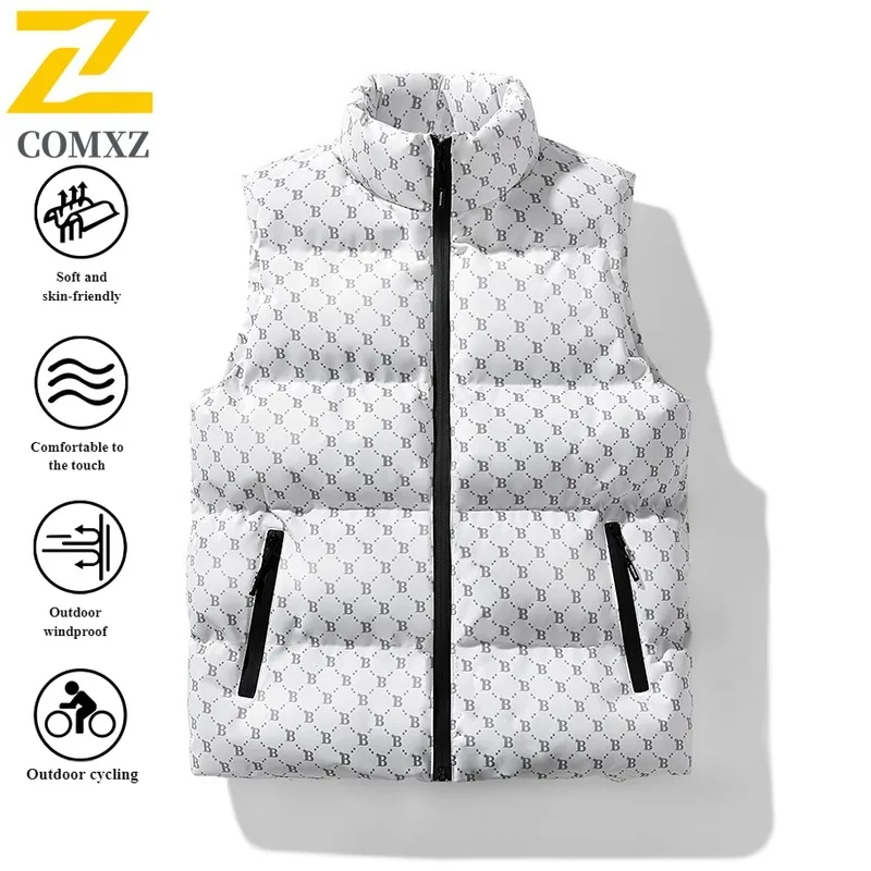 

Winter Men's Puffer Vest Thickened Cotton Sleeveless Coat Waterproof Windproof for Hiking Camping Fishing Versatile Outerwear