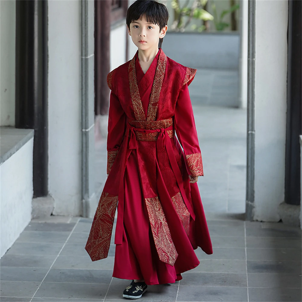 Costume Hanfu traditionnel chinois pour enfants, tenue de performance, beau, haut de gamme, imbibé de Tang, jeune maître, garçon, prairie, amélioré